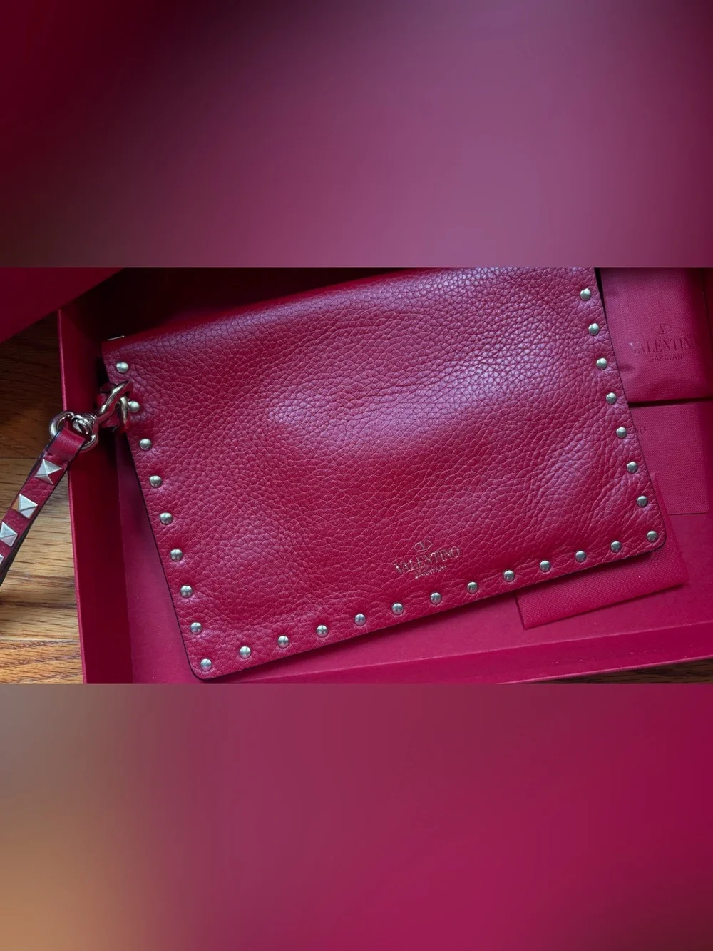 Valentino Garavani Red Leather Rockstud Envelope Clutch
